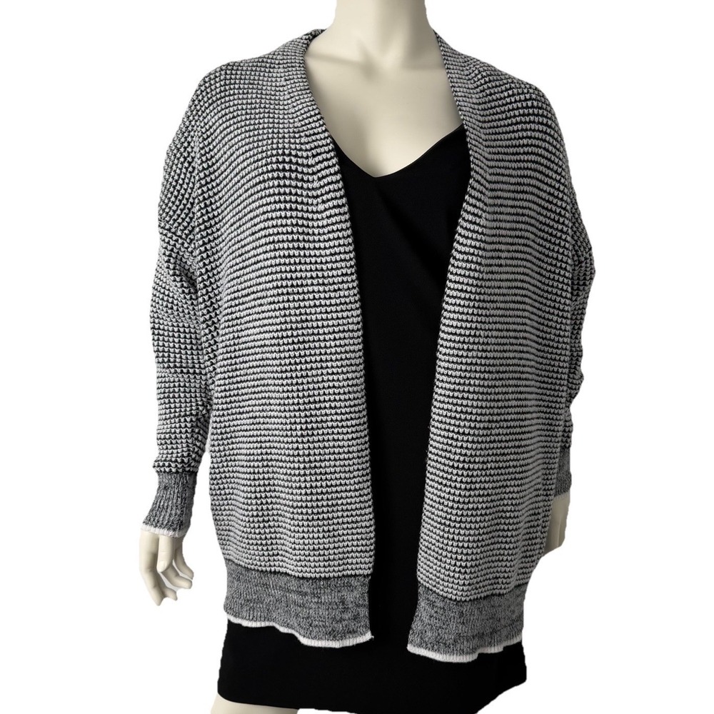 Black White‎ Knit Cardigan Slouchy Longline Open Front Minimalist XXL